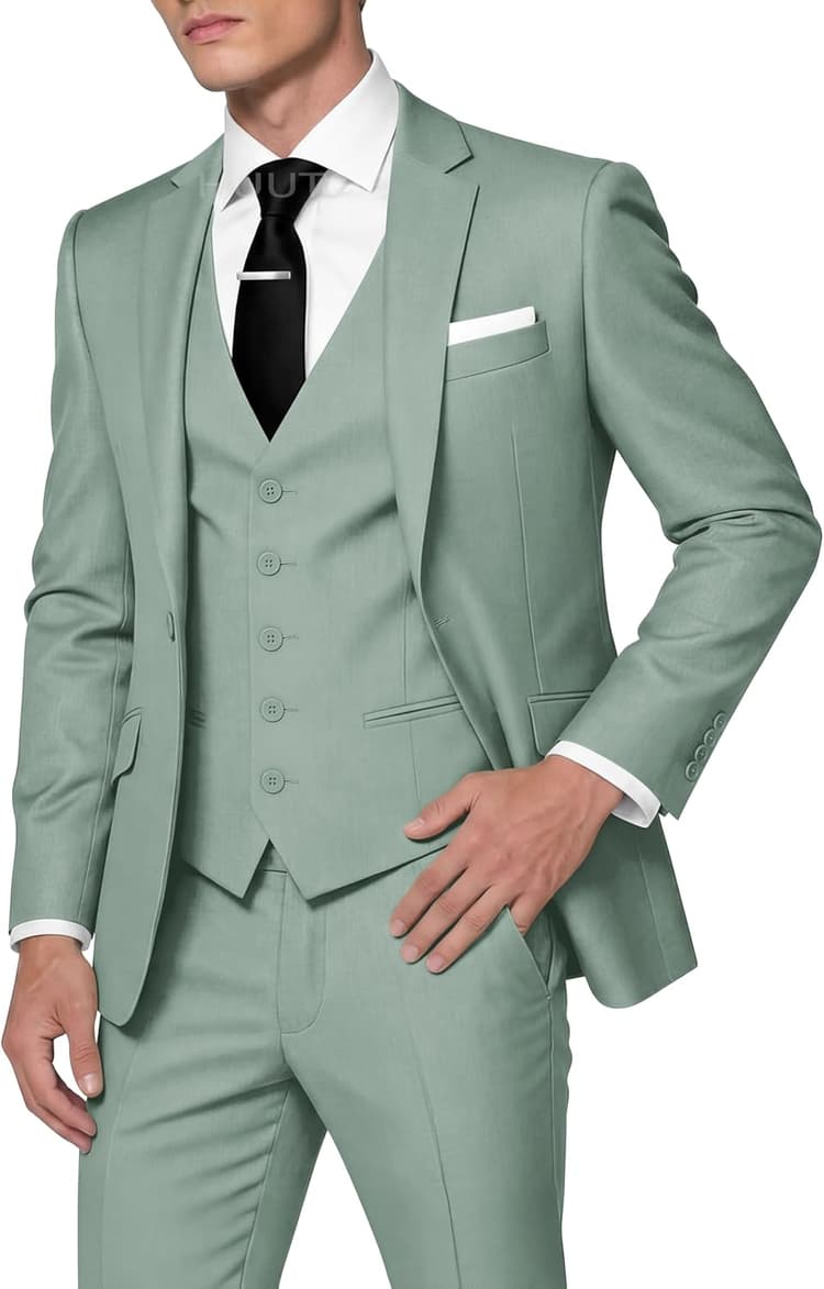 HUUTOE Costume 3 pièces ajusté pour homme avec blazer, gilet et pantalon de smoking, pour l’été, mariage, bal de fin d'année, affaires
