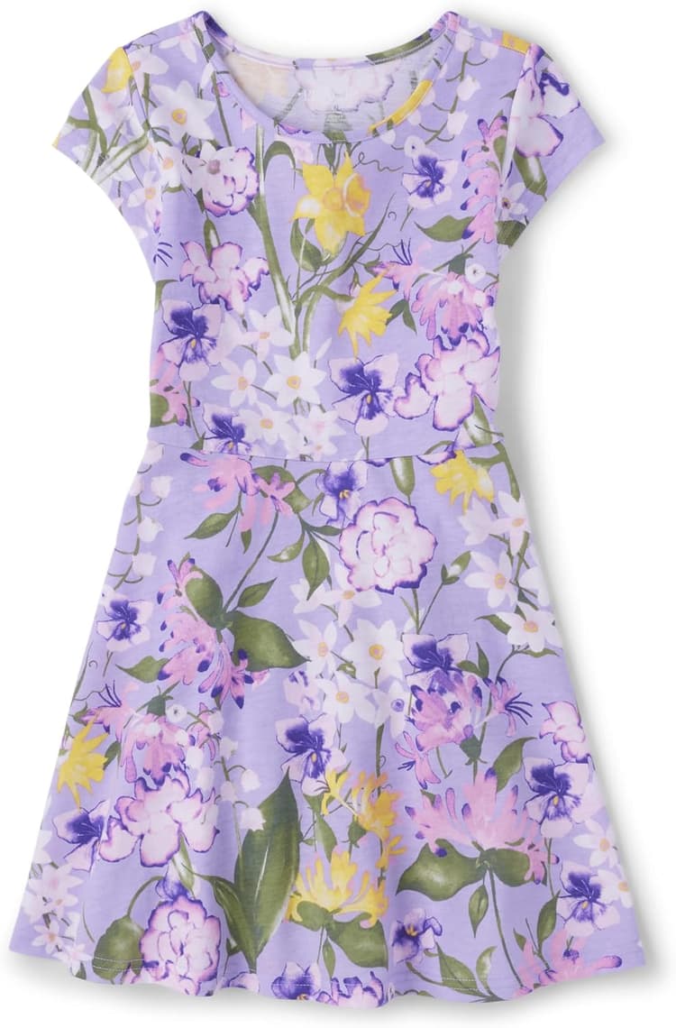 The Children's Place Girls' Plaid Stretch Jacquard Short Sleeve Dress