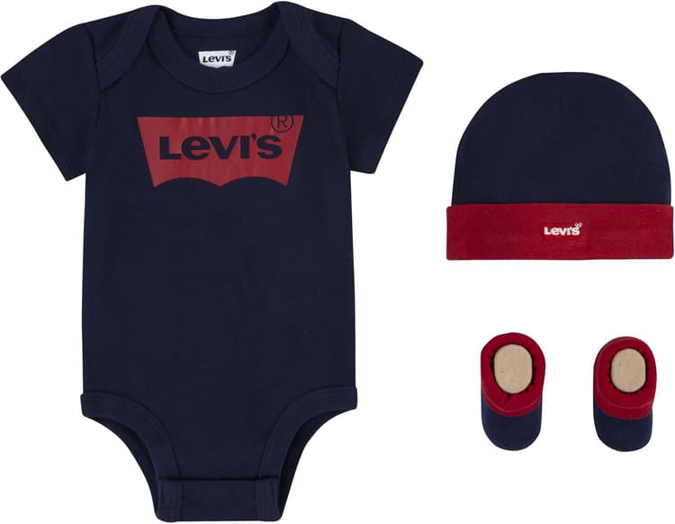 Levi's Classic Batwing Infant Hat Bodysuit Bootie Set 3pc Footies pour bébés et bambins Bébé garçon (lot de 3)