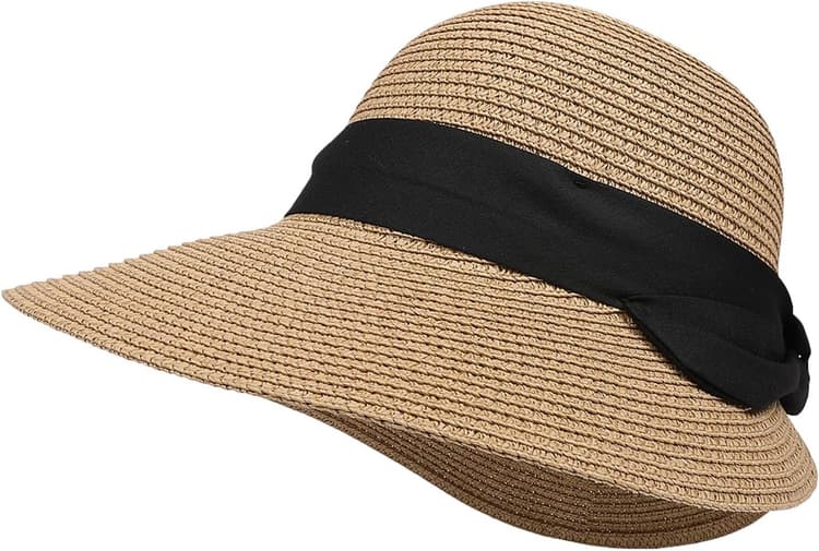 Chapeau de paille pour femme - Protection UV - Avec large bord - Respirant - Pliable - Pour la plage - Pour les voyages et les vacances