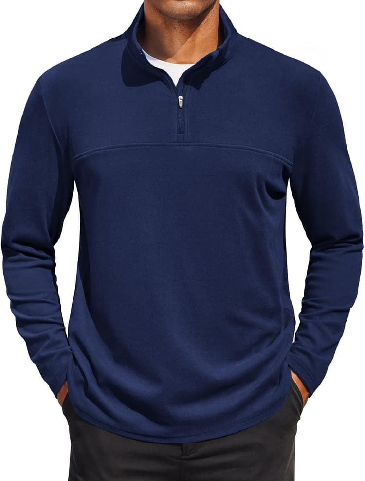 COOFANDY Mens Fleece Quarter Zip Pullover Long Sleeve Mock Turtleneck Sweatshirts Thermal Workout Golf Polo Shirt