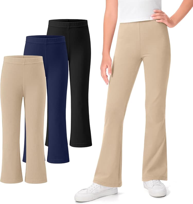 KEREDA 3 Pack School Uniform Pants for Girls Flare Leggings Bell Bottoms Trendy Clothes for Teen Girls Kids