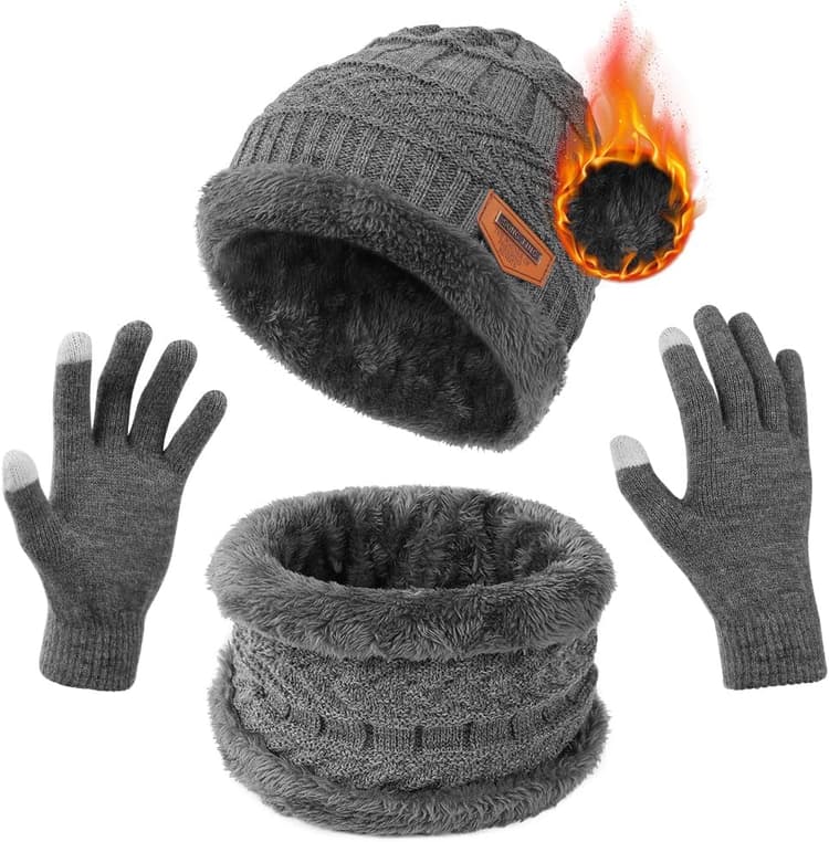 flintronic Bonnet Écharpe et Gants à Écran Tactile, Tricotés Ensemble d'hiver Bonnet écharpe Gants d'écran Tactile Homme Femme, Ensemble Chauds d'hiver 3en1 avec Double Polaire Chaud Écharpe Chapeau