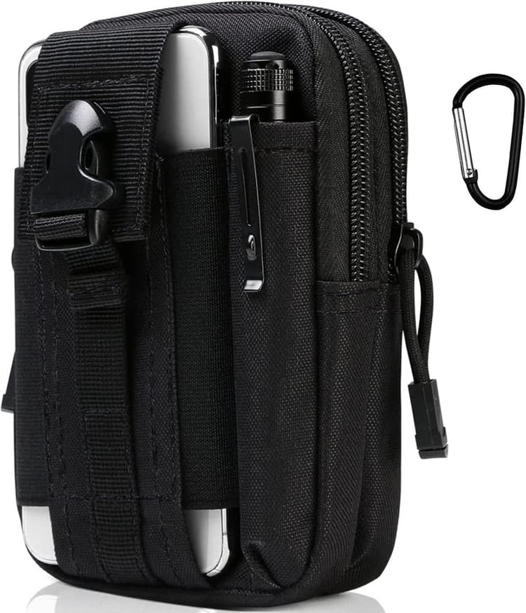 flintronic Sac Tactique Ceinture, Nylon Sacoche Ceinture | Noir | Multifonctionnelle Molle EDC Gadget Sac pour Téléphone, Plein-Air, Randonnée, Alpinisme et Cyclisme (avec 1* Mousquetons)