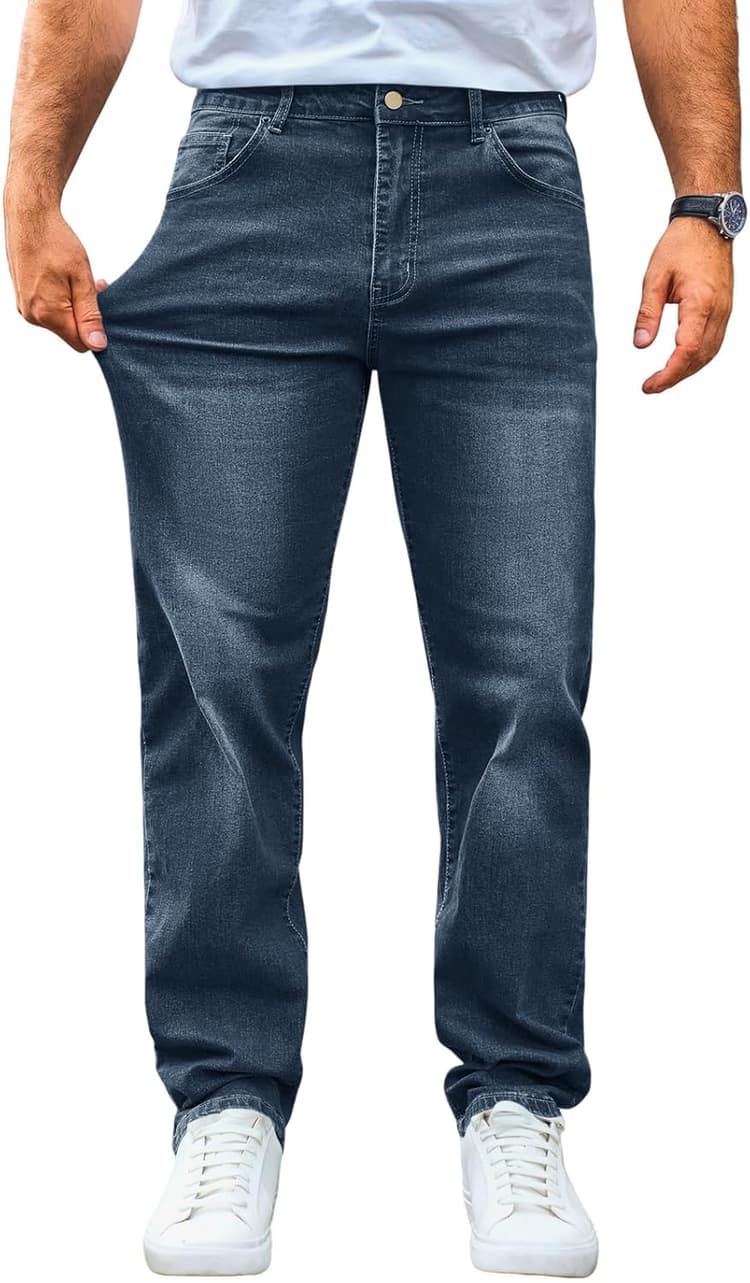 Runcati Jean pour homme - Coupe droite - Pantalon en denim stretch - Décontracté - Basique