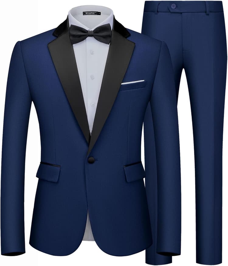 WULFUL Men's 2 Piece Slim Fit Suit Set One Button Blazer Jacket Pants Tuxedo Set for Prom, Wedding and Business