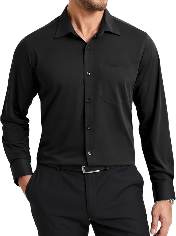 Enlision Chemise habillée à Manches Longues pour Homme Extensible sans Repassage avec Boutons sans Plis Coupe Classique pour Affaires Formelles avec Poche