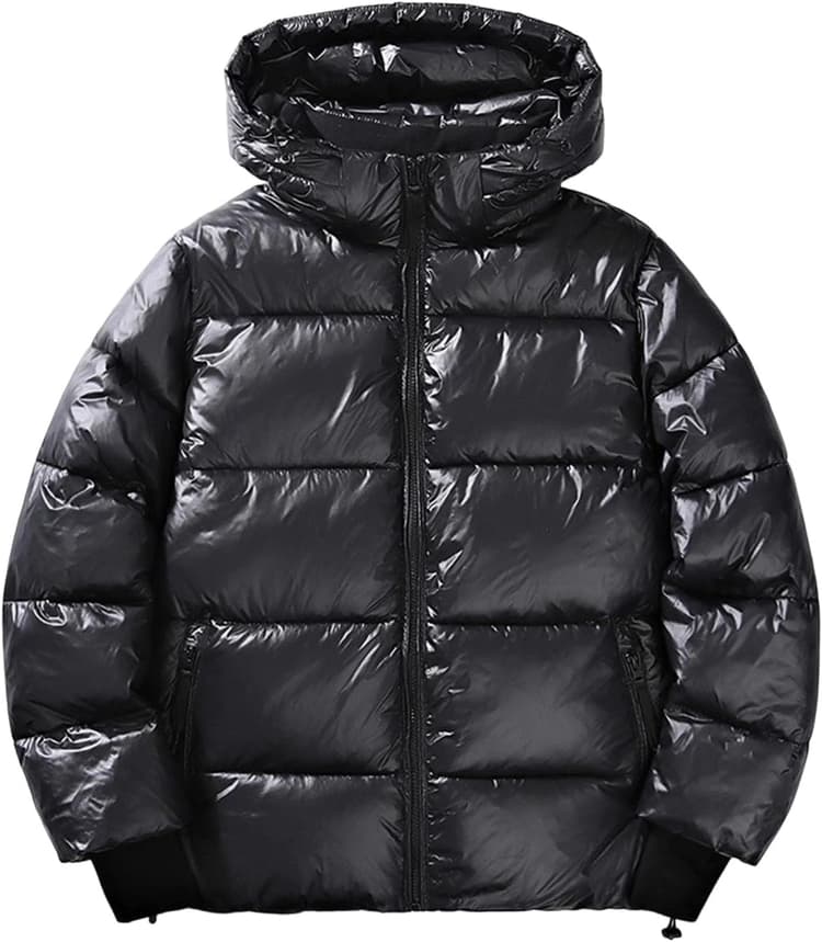 Générique Doudoune Matelassée Lourde pour Homme Veste de Sport Brillant avec Capuche Zippée Chaude et Légère Manteau Décontracté Coupe-Vent Imperméable Outdoor Grandes Tailles du M - 4XL