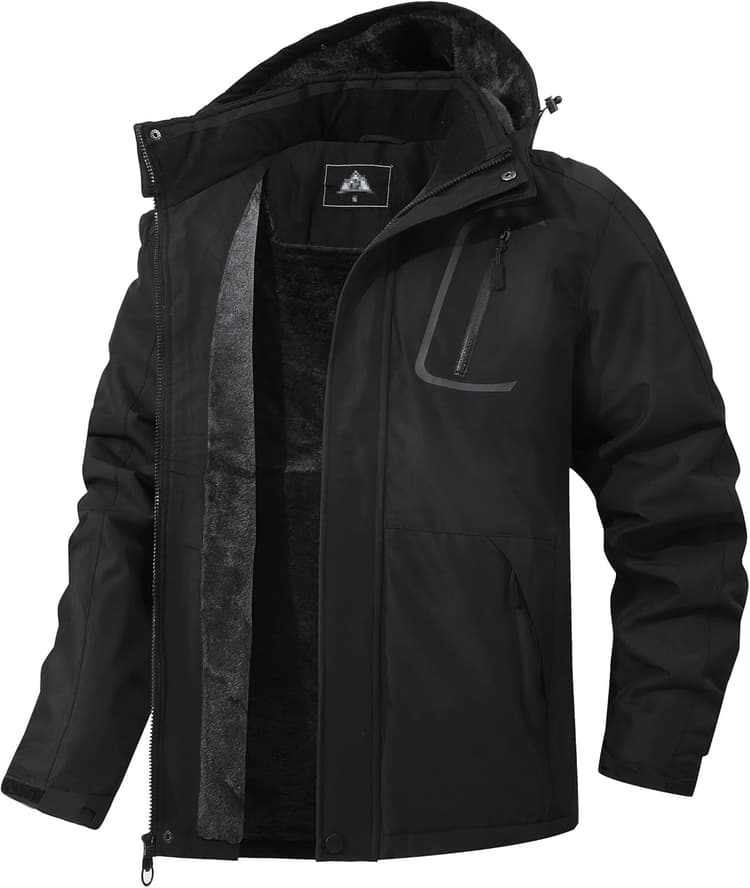 Men's Mountain Winter Coat Warm Fleece Ski Snow Jacket Waterproof Raincoat with Hood