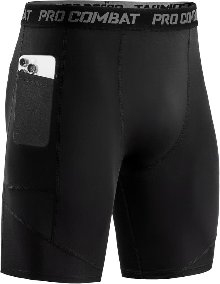 Niksa 1/3 Pièces Short Running Homme Short de Compression à Séchage Rapide et Respirant Short de Sport Ajusté avec Poches pour Téléphone Portable