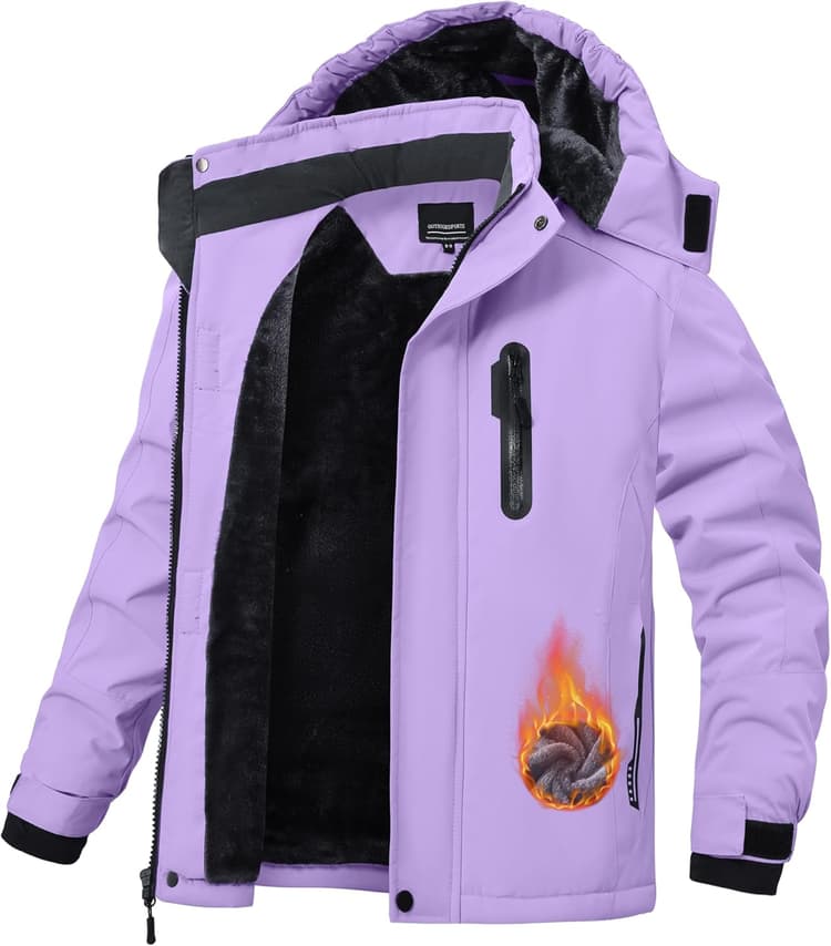 QMP Winter Jacket for Boys and Girls Waterproof Ski Jacket Winter Snow Coat Hooded Fleece Windproof with Zip Pockets
