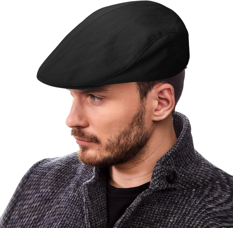 Casquette plate noire, casquette plate pour homme, chapeau gavroche de peintre, béret réglable, casquette plate en coton brossé, casquette de boulanger pour homme pour la marche, le golf