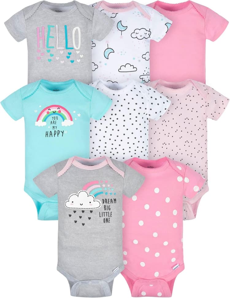 Gerber Baby Girls' 8-pack Short Sleeve Onesies Bodysuits