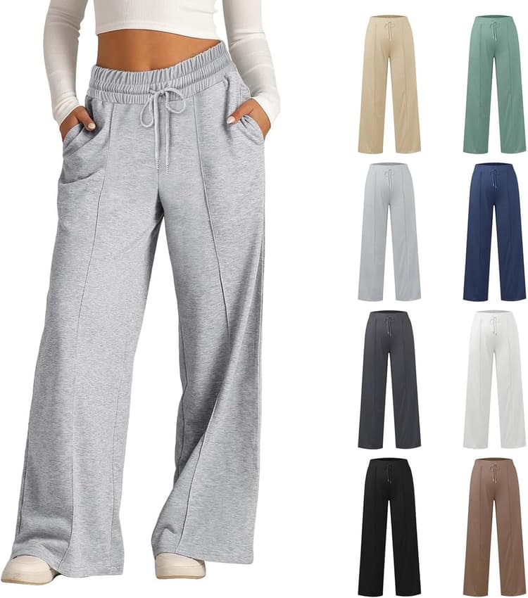 Pantalon Jogging Filles Baggy avec Poches Pantalon de Survêtement Taille Élastique avec Cordon de Serrage Jambe Droite Large Pantalons Confort Décontracté Couleur Unie Sportswear bas Enfants Ado