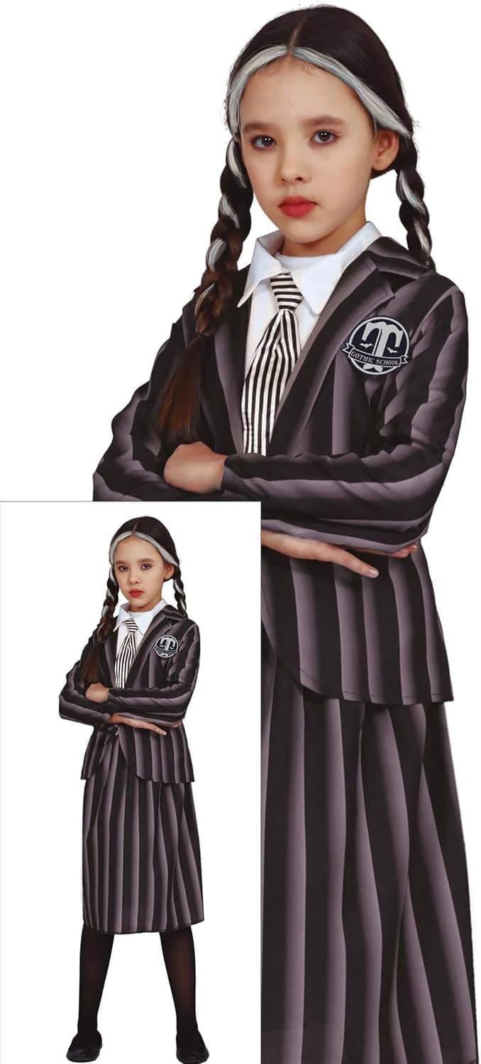 FIESTAS GUIRCA | Costume Gothic Student Enfant - Chemise, Veste, Cravate et Jupe pour Filles - Costumes d’Écolière et Étudiante pour Halloween, Carnaval et Fêtes - Idéal pour Enfants
