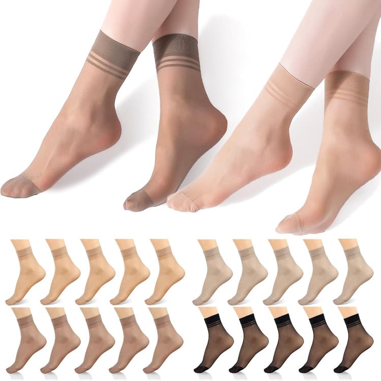 20 Pairs Women's Ankle Sheer Nylon Socks Summer Thin Soft Tight Hosiery Reinforced Toe Stylish Socks