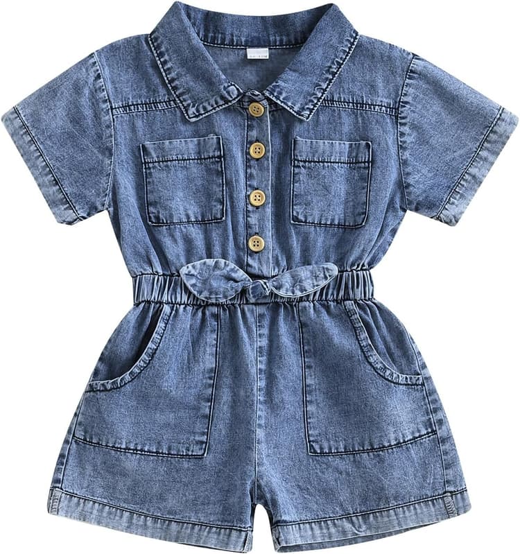 Ledy Champswiin Summer Toddler Girl Jumpsuit Shorts Little Girl Overalls Clothes Baby Jean Romper Jumpsuit One Piece Outfit