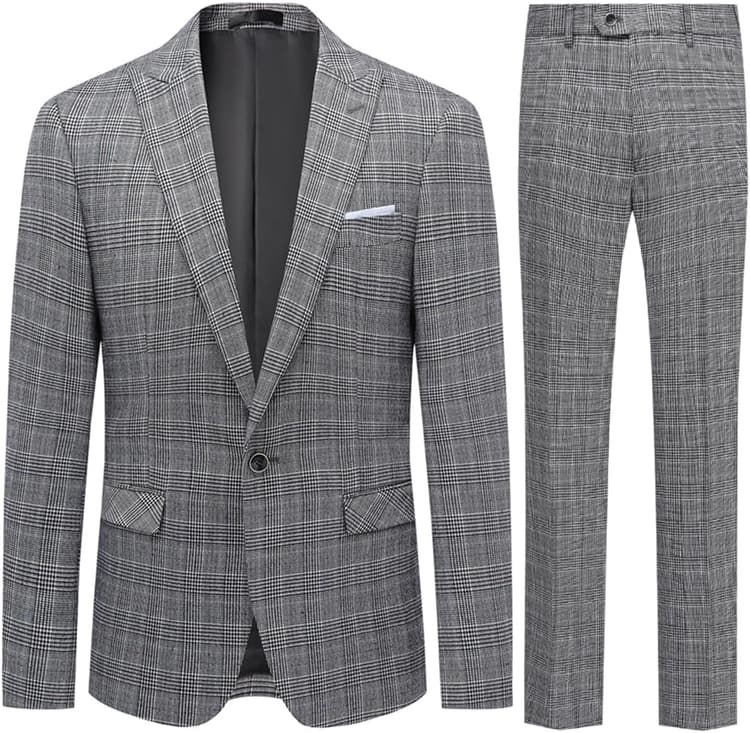 Allthemen Costumes Hommes à Carreaux 2 pièces Slim Fit Business 2 Boutons Smoking Classique élégant