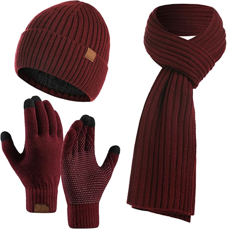 Ensemble de 3 pièces d'hiver unisexe avec bonnet, écharpe, gants chauds en tricot pour écran tactile, tenue longue écharpe pour homme et femme