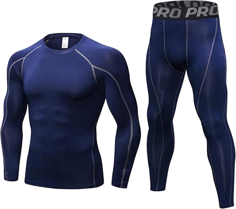 Ensemble de sous-vêtements Thermiques Homme en Compression Haut Manches Longues & Pantalon Respirant pour Ski Cyclisme et Sport d'hiver Garde au Chaud