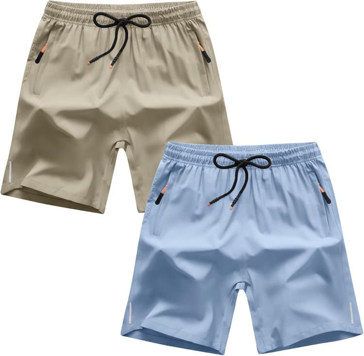 Boys Shorts Quick Dry Athletic Running Shorts with Zipper Pockets