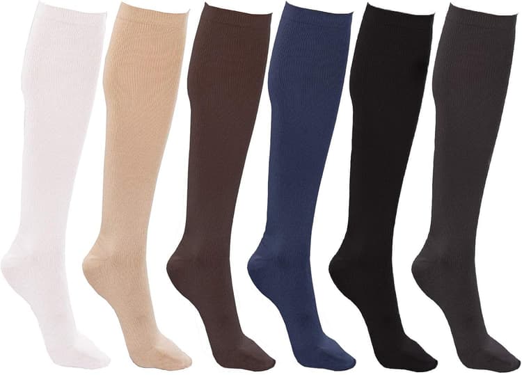 Winterlace Women’s Trouser Socks, Opaque Stretchy Nylon Knee High, Many Colors, 6 or 12 Pairs