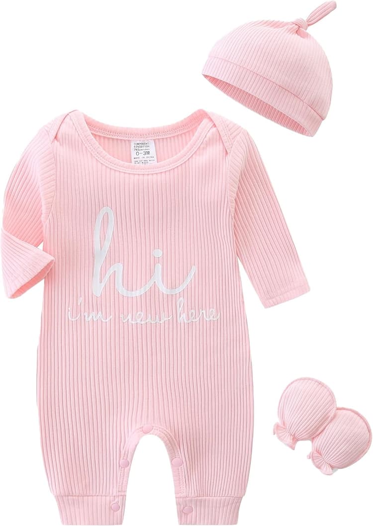 Vêtements pour bébé garçon et fille, bébé grandit de 0 à 3 mois, barboteuse à manches longues, ensemble de vêtements 3 pièces, tenues unisexes, vêtements nouveau-nés, combinaison, chapeau