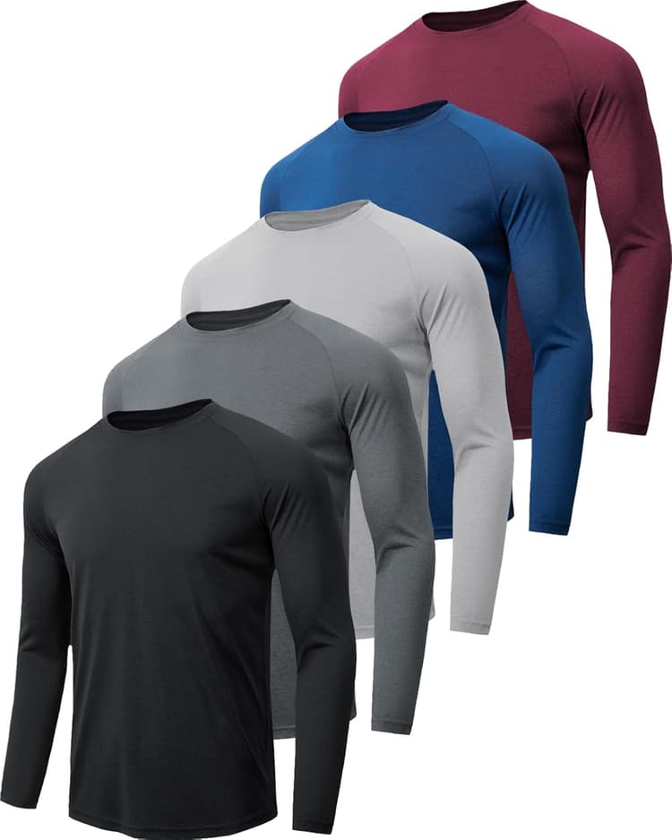 T-Shirt Manche Longue Homme Respirant Séchage Rapide,Tee Shirts de Sport pour Homme,Protection Solaire UV SPF50+ pour Fitness,Running et Entraînement Lot de 4/5/7 pièces