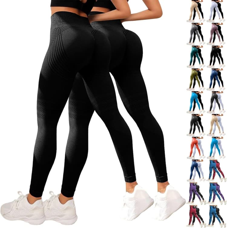 2 Pièces Leggings Femme Leonie & Co Legging 3D Anti Cellulite Leggings Anti-Cellulite à Compression Minceur Taille Haute sans Couture Push-Up Opaque Yoga Fitness Pantalon Sport