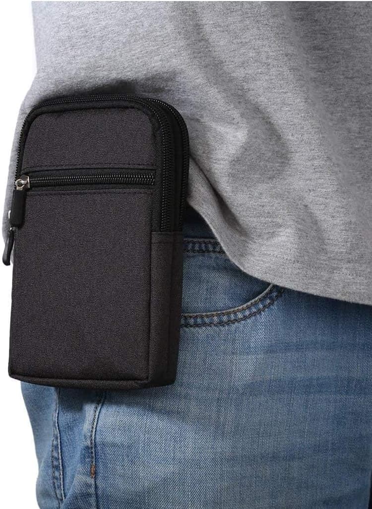 Etui Ceinture Clip Sacoche Universel,Sac de Téléphone Portable,Pochette Ceinture Homme Multi Poches Portefeuille Zippée Étui pour Universel Smartphone (Noir)