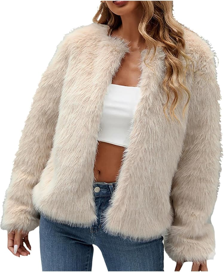 Manteaux d'hiver en fausse fourrure pour femme de luxe ouvert sur le devant, court et épais, manteau Cardiagn tendance, coupe ajustée, veste en fourrure de fête 2024