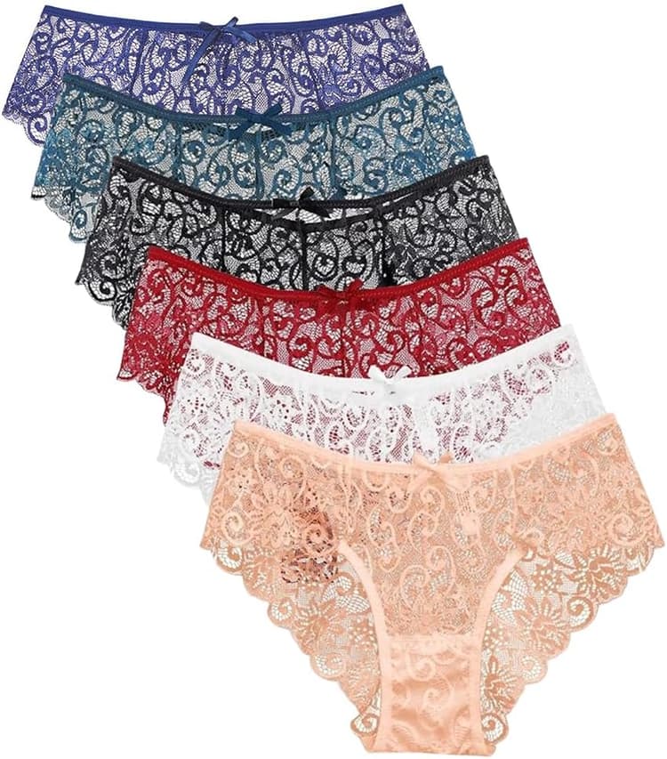 Culottes en Dentelle pour Femmes, Lot de 6 Slip Taille Basse, Sous-vêtement Sexy, Soft Lace, Ultra Minces