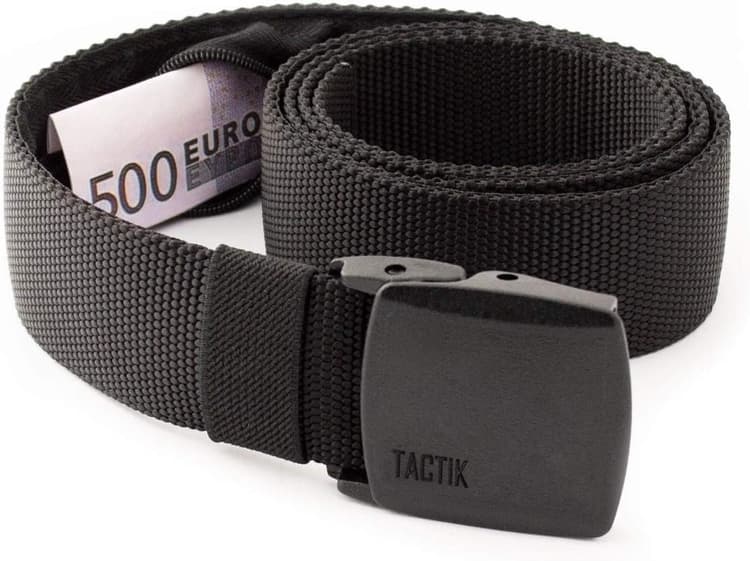 TACTIK Ceinture Porte-Monnaie de Voyage Fermeture à Glissière Intérieure Cachée - Portefeuille Caché pour Une Meilleure Sécurité - Antivol avec Poche Secret Fermeture à Glissière -Noir