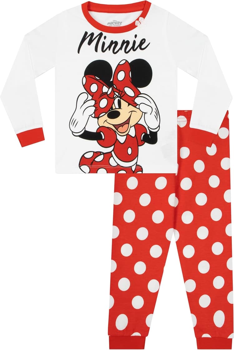 Disney Pyjamas Minnie Mouse | Ensembles de Pyjamas en Coton pour Filles | Manches Longues pour Enfants