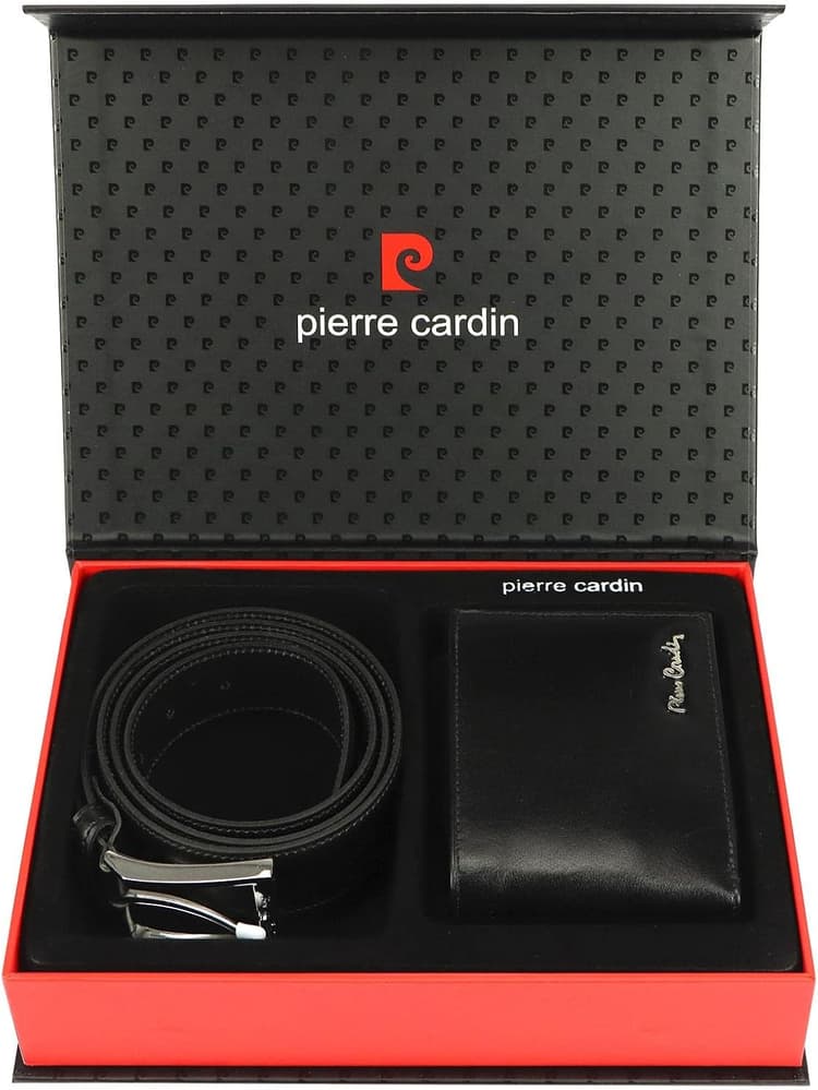 Pierre Cardin Ensemble Cadeau pour Homme - Portefeuille et Ceinture - Elégant 100% Cuir Naturel - Minimaliste - Elégant - Stylé - Cadeau de Noël - Taille de la Sangle: 135
