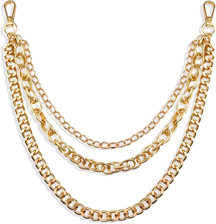 Gold Belt Wallet Chain for Women Men - Stainless Steel Pants Pocket Keychain Accessories, Durable Punk Jean Chain Belt Hip Hop Goth Accessory for Jeans & Belts with Lobster Clasp