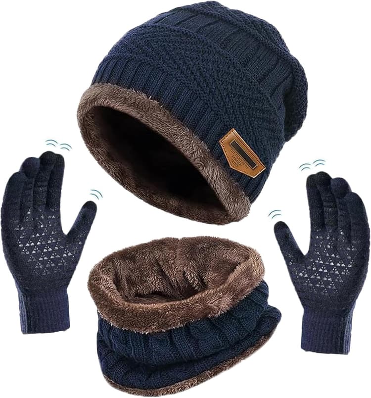 Ensemble Bonnet Écharpe Gants Femme et Homme, Tricotés Ensemble d'hiver Bonnet écharpe Gants d'écran Tactile Homme Femme, avec Doublure Polaire