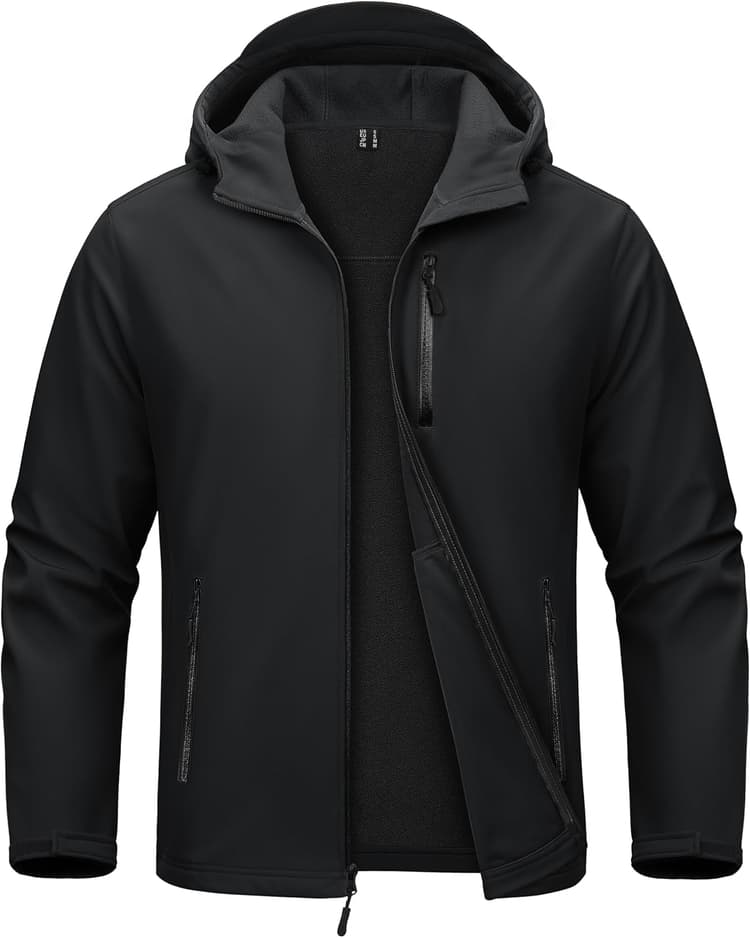 MAGCOMSEN Men's Waterproof Fleece Lined Rain Jacket Lightweight Softshell Raincoat with Hood Winter Hiking Windbreaker