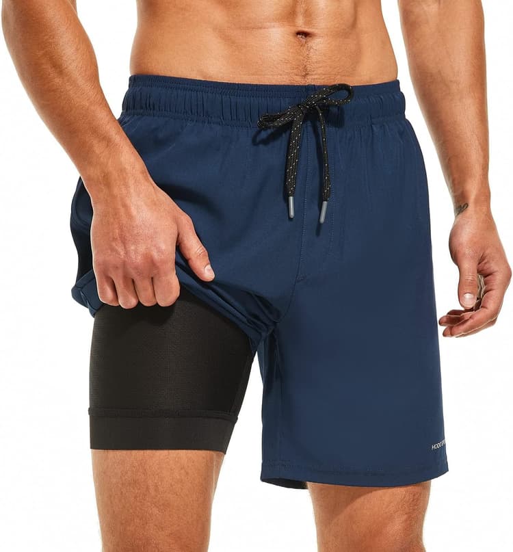 HODOSPORTS Mens 7" Swim Trunks with Compression Liner S-6XL Quick Dry Swimming Shorts Zipper Pockets Swimsuits