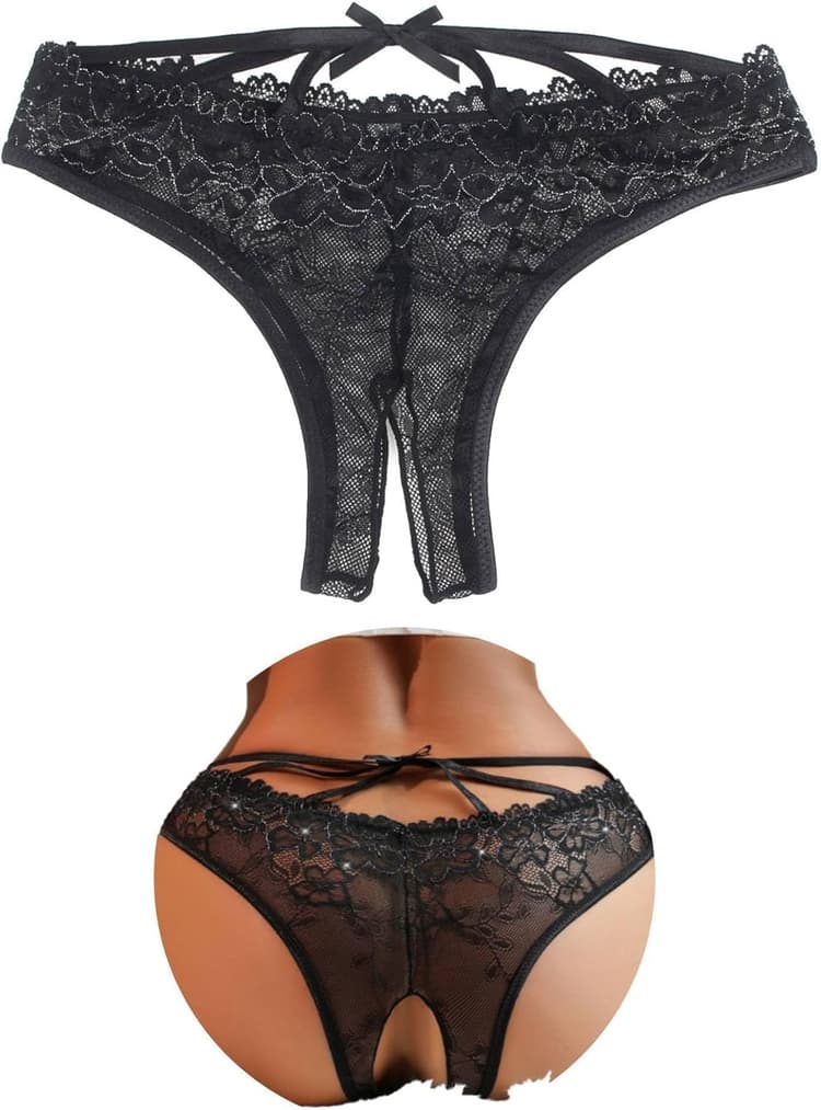 comeondear String Ouvert Femme Sexy Chic Tanga Dentelle Fleurs Culotte Grande Taille Dos Ajouré Slip Bresilien Respirante sous-vêtements Féminins Lingerie Stretch Underwear Thongs