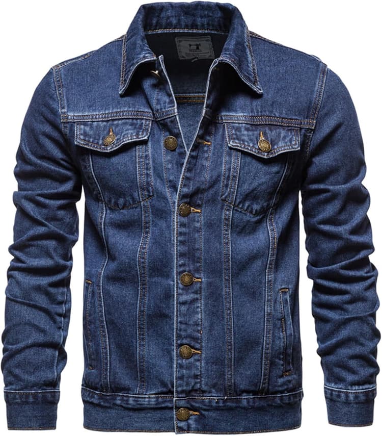 Veste en Jean pour Hommes Jacket en Jean Vintage The Trucker Veste Denim Jacket Blouson Cowboy à la Mode Motard Décontractée Denim Rider Manteau de Moto Retro Outwear classique