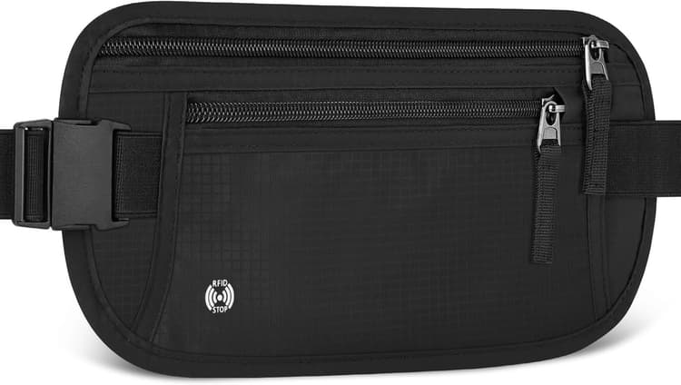 Sac Banane de Voyage avec RFID Blocage, Sac Banane de Antivol Ultra Fin pour Homme Femme, Ceinture de Voyage de Sécurité Invisible Réglable pour Telephone, Passeport, Espèces, Carte de Crédit