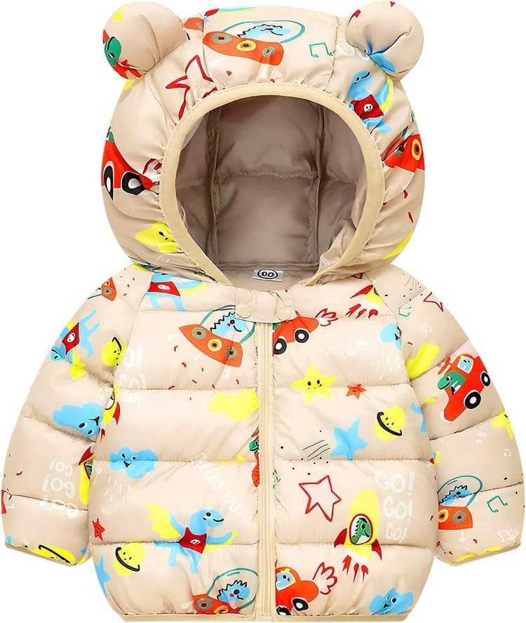 Manteau Bébé Doudoune Manteaux à Capuche Filles Garçons Manches Longues Duvet Blouson d'Hiver Fermeture éclair Chaud Matelassé Veste de Neige Léger Vêtement pour Enfant 9 Mois- 5 Ans