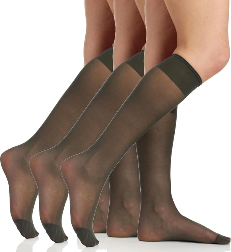 Berkshire 6528 Sheer Knee High Stockings for Women - 20 Denier Nylon Hosiery with Reinforced Toe & Comfort Band - 3 Pack