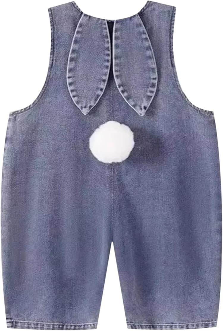 Pantalon Fille Confortable Bébé Fille Barboteuse Combinaison en Jean Lapin Mignons Barboteuse Vêtements sans Manches Pantalon de Printemps à Enfiler Tenues de Pâques pour Tout-petits Automne