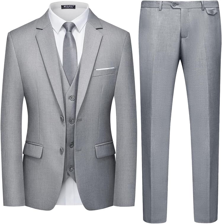 WULFUL Men's 3 Piece Slim Fit Suit Set Two Button Blazer Jacket Vest Pants Tuxedo Set for Party, Wedding and Business