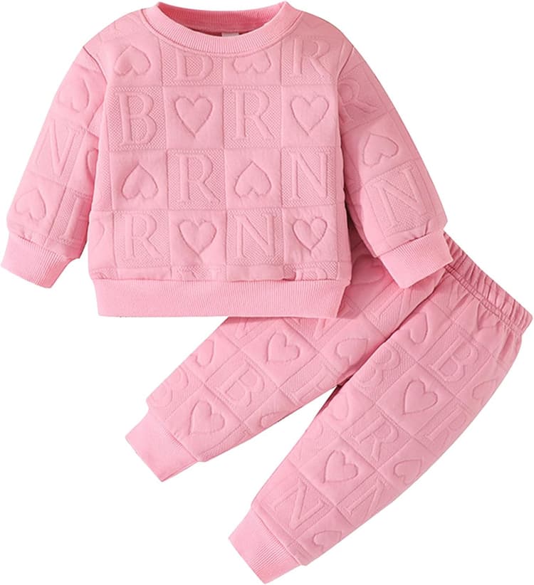 Kunyeah 2pcs Ensemble pour bébé fille Pull fille cœur Pantalon sweat-shirt pour tout-petit Ensemble Top Pantalon à manches longues imprimé lettres pour bébé