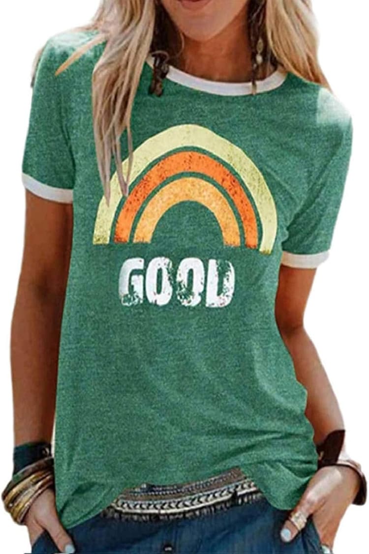 heekpek T-Shirt Femme Été Chemisier Chic T-Shirts Blouse Col Rond Tops Manches Courtes T Shirt Grande Taille Coton T Shirt Imprimé