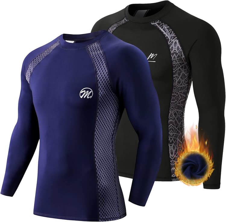 MEETWEE Tee Shirt Thermique Homme, Manche Longue Maillot de Compression Base Layer sous-Vêtements Thermique pour Sports Ski Running
