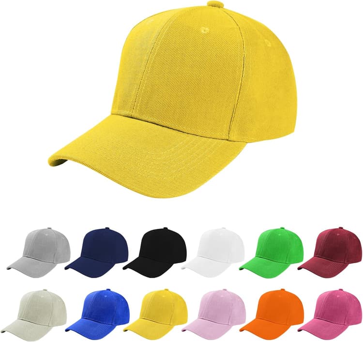 Aomig Casquette de Baseball, Coton Anti-Soleil Baseball Cap, Homme Femme été Unisexe Réglable Casquettes Sport Extérieur Sunhat Chapeau, Chapeau pour Grosses Têtes 55-65cm(Jaune)
